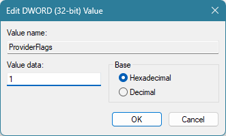 Windows Registry Editor, DWORD value
